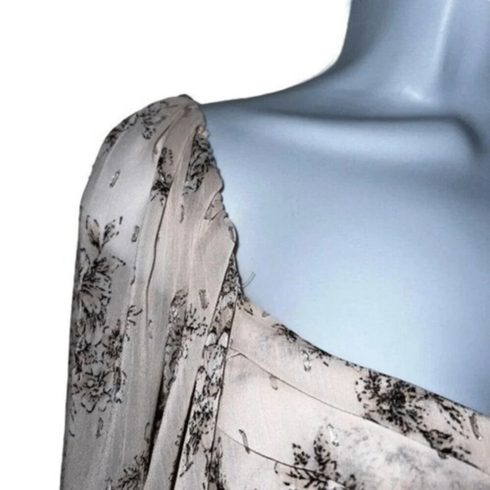 EXPRESS Light Pink‎ Chiffon Floral With Silver Threading Blouse NWOT Size Small - Picture 5 of 9